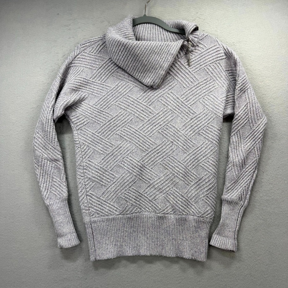 White House Black Market Sweater Womens XS Gray Textured Cowl Neck Side 1/4 Zip